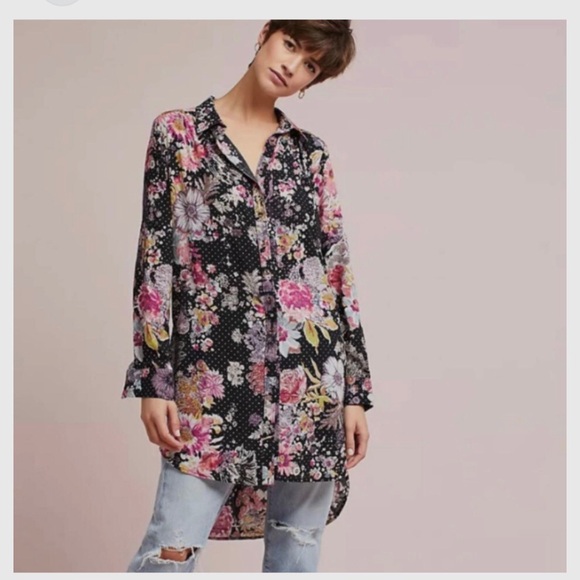 ANTHROPOLOGIE MAEVE AUTUMNAL FLORAL BUTTON-UP LONG SLEEVE TUNIC SHIRT - Picture 11 of 16